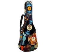 KengjuTesu Custodia morbida per chitarra acustica da 109 cm, con tracolla e 2 tasche, stampa di dischi musicali in vinile, senza imbottitura, impermeabile, in tessuto Oxford, custodia per chitarra