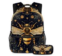 KengjuTesu Set di 2 zaini per ragazzi e ragazze, grande capacità con api dorate, con astuccio, perfetto per studenti, ragazzi, viaggi ed escursioni, Multicolore, Taglia unica, Zaini Daypack