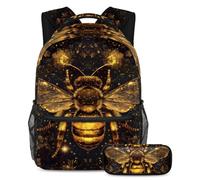 KengjuTesu Set di 2 zaini per ragazzi e ragazze, grande capacità con api glitterate, con astuccio, perfetto per studenti, ragazzi, viaggi ed escursioni, Multicolore, Taglia unica, Zaini Daypack