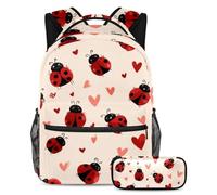 KengjuTesu Set di 2 zaini per ragazzi e ragazze, grande capacità, con fiocchi rosa, cuori e astuccio, perfetto per studenti, ragazzi, viaggi ed escursioni, Multicolore 4., Taglia unica, Zaini