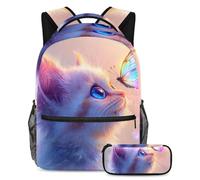 KengjuTesu Set di 2 zaini per ragazzi e ragazze, grande capacità, con fiori rosa delle Highland Cow e astuccio, perfetto per studenti, ragazzi, viaggi ed escursioni, Multicolore 6., Taglia unica