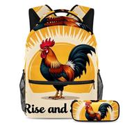 KengjuTesu Set di 2 zaini per ragazzi e ragazze, grande capacità, con gallo rosso, con astuccio, perfetto per studenti, ragazzi, viaggi ed escursioni, Multicolore 6., Taglia unica, Zainetto