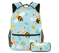 KengjuTesu Set di 2 zaini per ragazzi e ragazze, grande capacità, con graziosi fiori e api, con astuccio, perfetto per studenti, ragazzi, viaggi ed escursioni, Multicolore, Taglia unica, Zaini Daypack