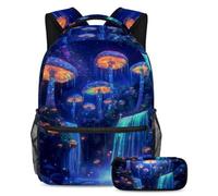 KengjuTesu Set di 2 zaini per ragazzi e ragazze, grande capacità con libreria magica con teschio e gatto, con astuccio, perfetto per studenti, ragazzi, viaggi ed escursioni, Multicolore 5., Taglia