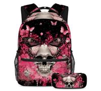 KengjuTesu Set di 2 zaini per ragazzi e ragazze, grande capacità con libreria magica con teschio e gatto, con astuccio, perfetto per studenti, ragazzi, viaggi ed escursioni, Multicolore 9, Taglia