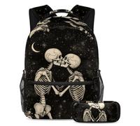 KengjuTesu Set di 2 zaini per ragazzi e ragazze, grande capacità con libreria magica con teschio e gatto, con astuccio, perfetto per studenti, ragazzi, viaggi ed escursioni, Multicolore 8., Taglia
