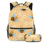 KengjuTesu Set di 2 zaini per ragazzi e ragazze, grande capacità, con margherite e api, con astuccio, perfetto per studenti, adolescenti, viaggi ed escursioni, Multicolore, Taglia unica, Zaini Daypack