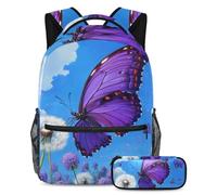 KengjuTesu Set di 2 zaini per ragazzi e ragazze, grande capacità, con meduse viola incandescente, con astuccio, perfetto per studenti, ragazzi, viaggi ed escursioni, Multicolore 4., Taglia unica