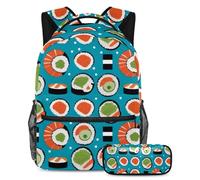 KengjuTesu Set di 2 zaini per ragazzi e ragazze, grande capacità con motivo a rotolo di sushi, con astuccio, perfetto per studenti, ragazzi, viaggi ed escursioni, Multicolore, Taglia unica, Zaini