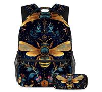 KengjuTesu Set di 2 zaini per ragazzi e ragazze, grande capacità con piante, fiori, api, con astuccio, perfetto per studenti, ragazzi, viaggi ed escursioni, Multicolore, Taglia unica, Zaini Daypack