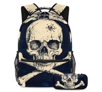 KengjuTesu Set di 2 zaini per ragazzi e ragazze, grande capacità con scheletro da moto, con astuccio, perfetto per studenti, ragazzi, viaggi ed escursioni, Multicolore 5., Taglia unica, Zainetto