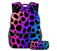 KengjuTesu Set di 2 zaini per ragazzi e ragazze, grande capacità, con stampa leopardata fluo, con astuccio, perfetto per studenti, ragazzi, viaggi ed escursioni, Multicolore 1., Taglia unica, Zaini