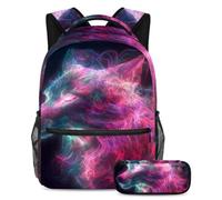 KengjuTesu Set di 2 zaini per ragazzi e ragazze, grande capacità con stampa lupo fluo, con astuccio, perfetto per studenti, ragazzi, viaggi ed escursioni, Multicolore, Taglia unica, Zaini Daypack