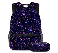 KengjuTesu Set di 2 zaini per ragazzi e ragazze, grande capacità, con tartaruga viola, stella marina, conchiglia, con astuccio, perfetto per studenti, ragazzi, viaggi ed escursioni, Multicolore 5