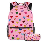 KengjuTesu Set di 2 zaini per ragazzi e ragazze, grande capacità, con tartaruga viola, stella marina, conchiglia, con astuccio, perfetto per studenti, ragazzi, viaggi ed escursioni, Multicolore 6