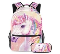 KengjuTesu Set di 2 zaini per ragazzi e ragazze, grande capacità, con unicorno colorato, con astuccio, perfetto per studenti, ragazzi, viaggi ed escursioni, Multicolore 5., Taglia unica, Zainetto