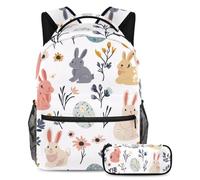 KengjuTesu Set di 2 zaini per ragazzi e ragazze, grande capacità con uova di Pasqua e foglie, con astuccio, perfetto per studenti, ragazzi, viaggi ed escursioni, Multicolore 7, Taglia unica, Zainetto