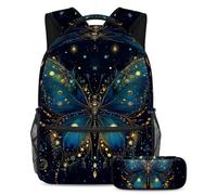 KengjuTesu Set di 2 zaini per ragazzi e ragazze, grande capacità di arte digitale con farfalla blu e astuccio, perfetto per studenti, ragazzi, viaggi ed escursioni, Multicolore, Taglia unica, Zaini
