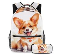 KengjuTesu Set di 2 zaini per ragazzi e ragazze, grande capacità di arte digitale Corgis con astuccio, perfetto per studenti, ragazzi, viaggi ed escursioni, Multicolore, Taglia unica, Zaini Daypack