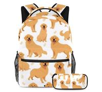 KengjuTesu Set di 2 zaini per ragazzi e ragazze, grande capacità Golden Retriever con astuccio, perfetto per studenti, ragazzi, viaggi ed escursioni, Multicolore, Taglia unica, Zaini Daypack
