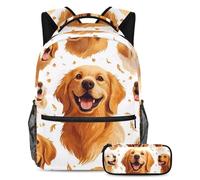 KengjuTesu Set di 2 zaini per ragazzi e ragazze, grande capacità Happy Golden Retriever con astuccio, perfetto per studenti, ragazzi, viaggi ed escursioni, Multicolore, Taglia unica, Zaini Daypack