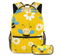 KengjuTesu Set di 2 zaini per ragazzi e ragazze, grande capacità, motivo api, con astuccio, perfetto per studenti, ragazzi, viaggi ed escursioni, Multicolore, Taglia unica, Zaini Daypack