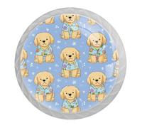 KengjuTesu Set di 4 pomelli rotondi per cassetti, armadietti, 35 mm, pomelli rotondi per mobili, Golden Retriever blu, in vetro ABS, per cassetti, credenze, armadi, maniglie per cucina di casa
