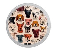 KengjuTesu Set di 4 pomelli rotondi per cassetti, armadietti, teste di cane, in vetro ABS, per cassetti, credenze, armadi, maniglie per casa e cucina