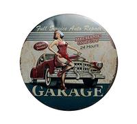 kengtou Targa rotonda in metallo goffrata, con scritta "Garage Mechanic ON Duty 24 Hour", targa rotonda in latta vintage, stile nostalgico, decorazione da parete, 30,5 cm