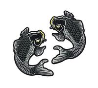 KENID 1 paio di toppe ricamate a forma di pesce nero, stile etnico carpa koi, termoadesive
