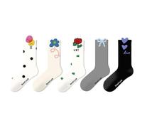 Keninll 5 paia di calzini da donna, divertenti calzini con motivo floreale, morbidi e traspiranti, regalo per le donne, Fiore fortunato, 4-8