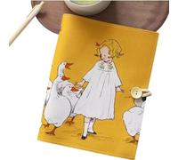 Keninll Diario personalizzato con linea rimovibile, realizzato a mano, in tessuto, da donna, con bottoni, con oche gialle e ragazze, 160 pagine, formato A6 (18 x 13 cm)