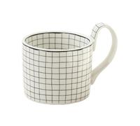 Keninll Tazza in ceramica, stile vintage classico a scacchi, 500 ml, con manico, per colazione, latte, caffè, tè caldo, farina d'avena, colore bianco