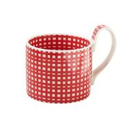 Keninll Tazza in ceramica, stile vintage classico a scacchi, 500 ml, con manico, per colazione, latte, caffè, tè caldo, farina d'avena, rossa