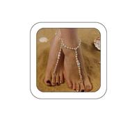 Kenjudess Cavigliera da donna in stile bohémien con perle e perline, 2 pezzi, elastica, intrecciata, con anello per dita dei piedi, in stile bohémien, da spiaggia, matrimonio, da sposa, lega, perla