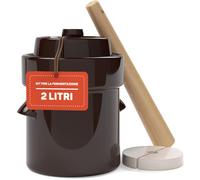Kenley Barattolo per Fermentazione da 2 Litri - Vaso in Gres per Fermentare o Mettere in Salamoia Kimchi, Crauti, Sottaceti, Verdure, Kombucha - Fermentatore in Ceramica con Pesi, Coperchio e Pestello