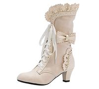 Kenmeko Stivali Stivaletti Donna Scarpe Invernali Trekking Outdoor Caldo Stivali Scarpe Donna Inverno Stivali con Tacco Alto Fiocco Tacchi Caldi in Peluche Inverno (40,Beige)