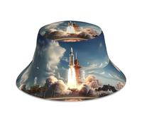 Kennedy Space Center Rocket Launch Pattern Quality Aldult Reflective Bucket Hat Double Sided Bucket Hat for Men and Women Black, One SizeAS PIC