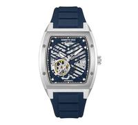 Kenneth Cole New York Orologio automatico da uomo, quadrante scheletrato, cassa curva, stile contemporaneo, Argento - Cinturino in Silicone Blu, Contemporane