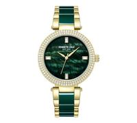 Kenneth Cole New York Orologio da donna classico moderno - quadrante in madreperla verde, anello superiore decorato con cristalli dorati, acciaio inossidabile placcato oro e cinturino in ceramica