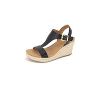 Kenneth Cole REACTION Sandali da donna con zeppa e cinturino a T con cinturino a T, Nero Nero, 5