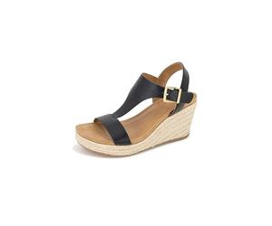 Kenneth Cole REACTION Sandali da donna con zeppa e cinturino a T con cinturino a T, Nero Nero, 5