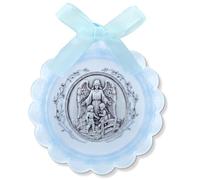 Kenning Medaglia in acrilico blu per culla, con angelo custode e nastro blu, rotonda, per culla, per la scuola materna, battesimo, 8,6 cm
