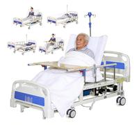 KENNOE Letto ospedaliero elettrico Premium per terapia intensiva, inclinazione laterale, letto medico elettrico con materasso e asta portaflebo, tavolo da pranzo e ruote da con freno (b)