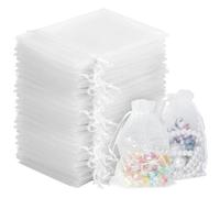 KENPOJO 120 Pezzi Sacchetti Organza 10x15 CM, Bianco Sacchetti per Confetti con Coulisse, Sacchettini Bomboniere Trasparenti, Portaconfetti Sacchetto Regalo in Organza di Lavanda Gioielli Natale