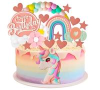 KENPOJO Unicorno Decorazioni Torta Compleanno, 18 Pezzi Decorazioni per Torte per Bambini Buon Compleano Arcobaleno Nuvola Palloncini, Unicorno Topper Torta Compleanno per Cupcake Matrimonio