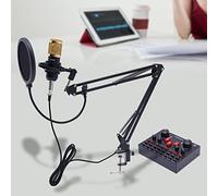 KenSyuInt BM800 - Microfono a condensatore, con scheda audio V8s, microfono a condensatore, supporto microfono regolabile, 16 effetti sonori, nero