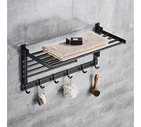 KenSyuInt Stendibiancheria da parete allungabile, a 7 bracci, in metallo, per asciugabiancheria da parete, per bagno, balcone, asciugamani, con gancio, salvaspazio, alluminio spaziale (nero)