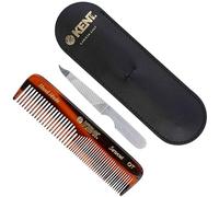 Kent NU19 - Set regalo con pettine a denti fini/larghi per capelli, baffi e barba per uomini, donne e bambini, set da viaggio con custodia in pelle e lima per unghie in acciaio inox, realizzato a mano in Inghilterra