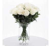 KENTIS - Bouquet di Rose Bianche Vere - Rose Fresche a Stelo Lungo 50 cm a Domicilio con Biglietto Personalizzato - 12 Rose Bianche